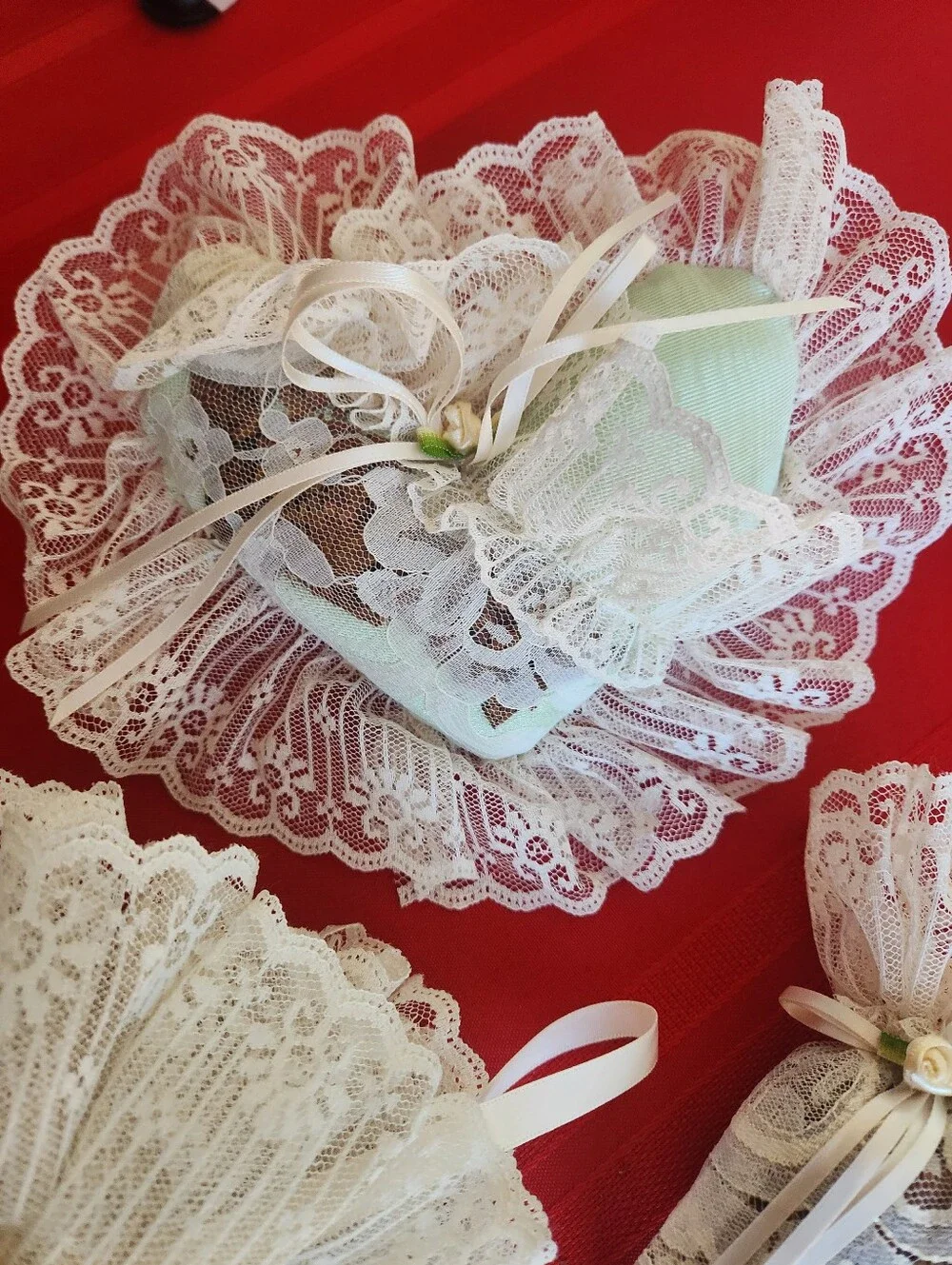Lace Sachet Gift Set Of 3 in Ivory and Mint